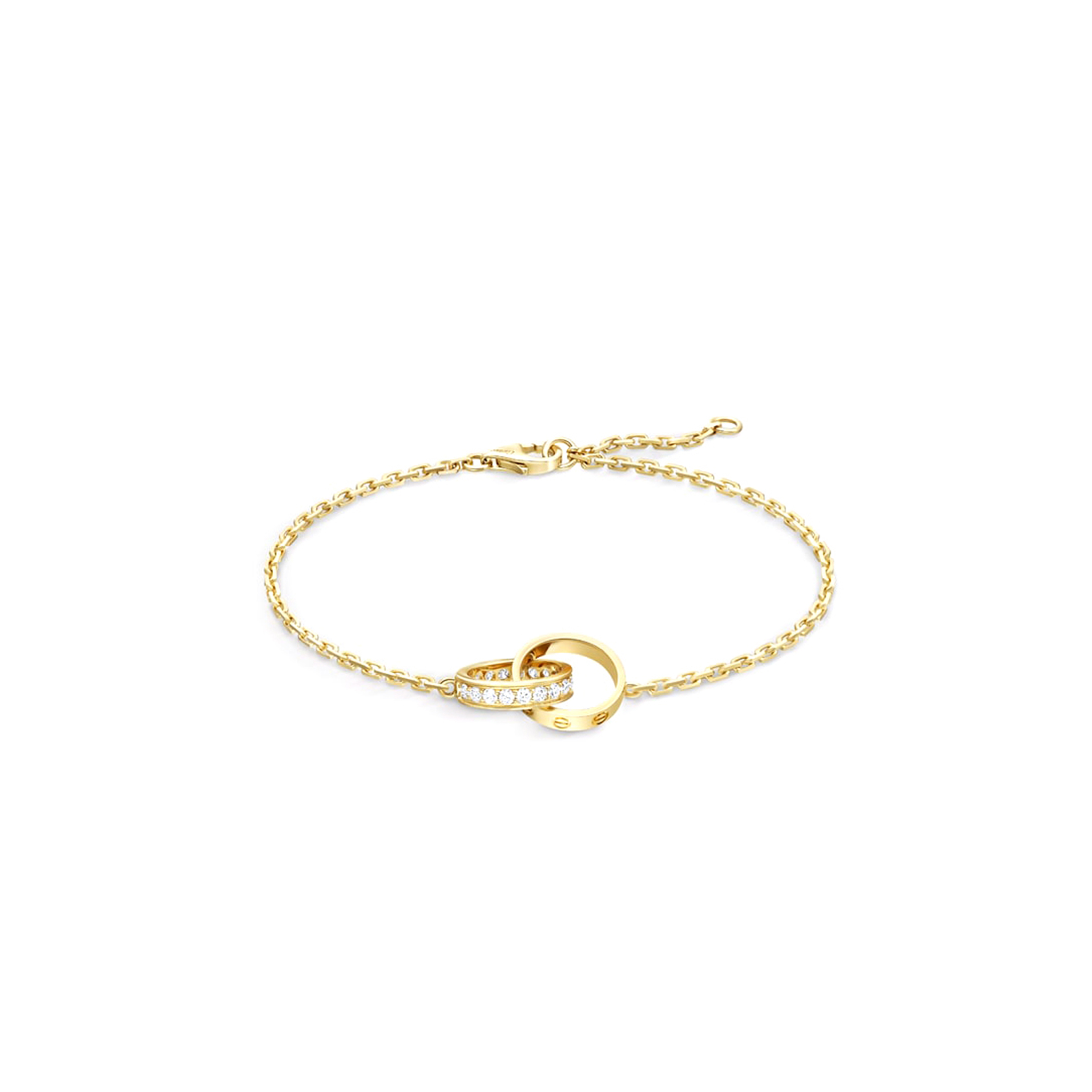 Ca*t1er love bracelet, on chain, half-paved ref. b6084300